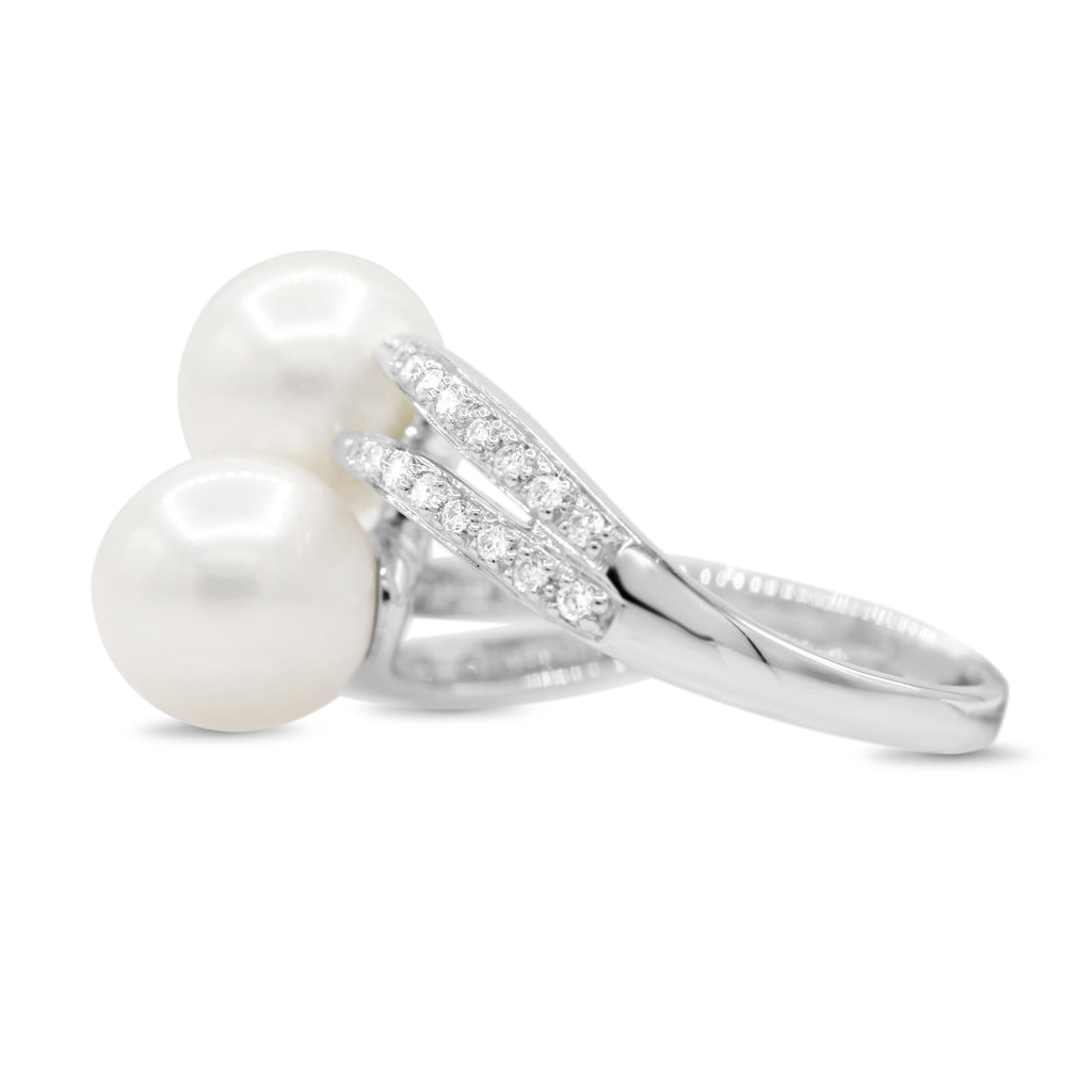 Pearl and Diamond Bypass Ring in 14KT White Gold