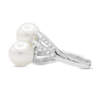 Pearl and Diamond Bypass Ring in 14KT White Gold
