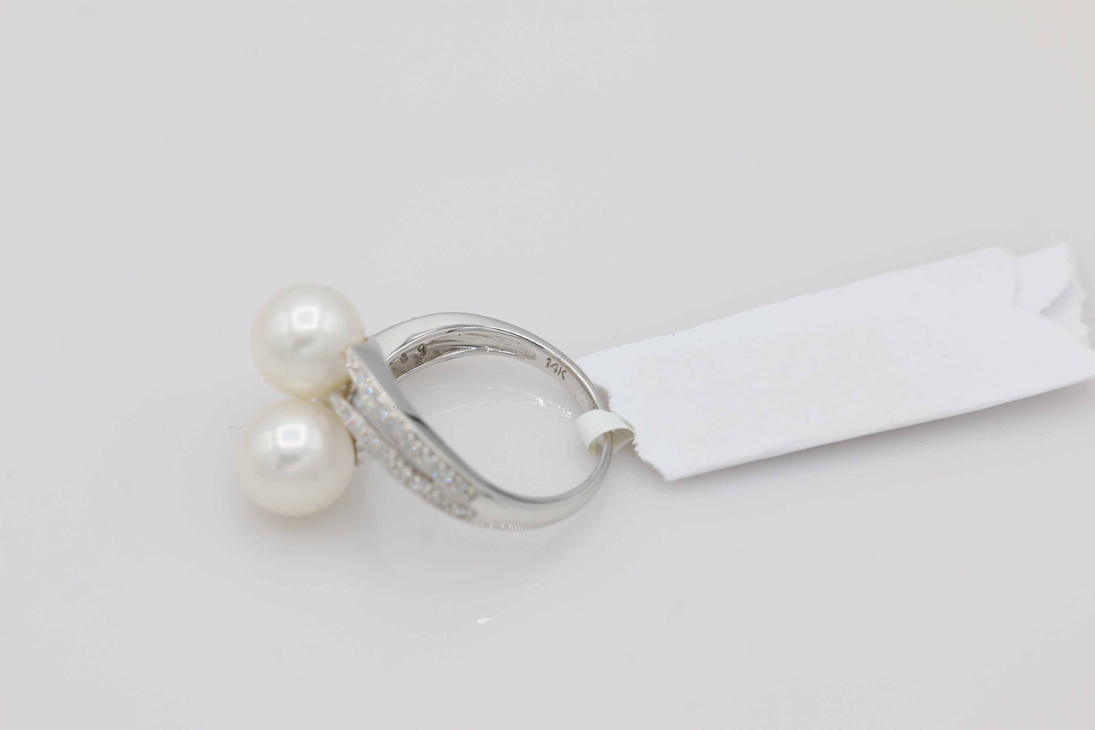 Pearl and Diamond Bypass Ring in 14KT White Gold
