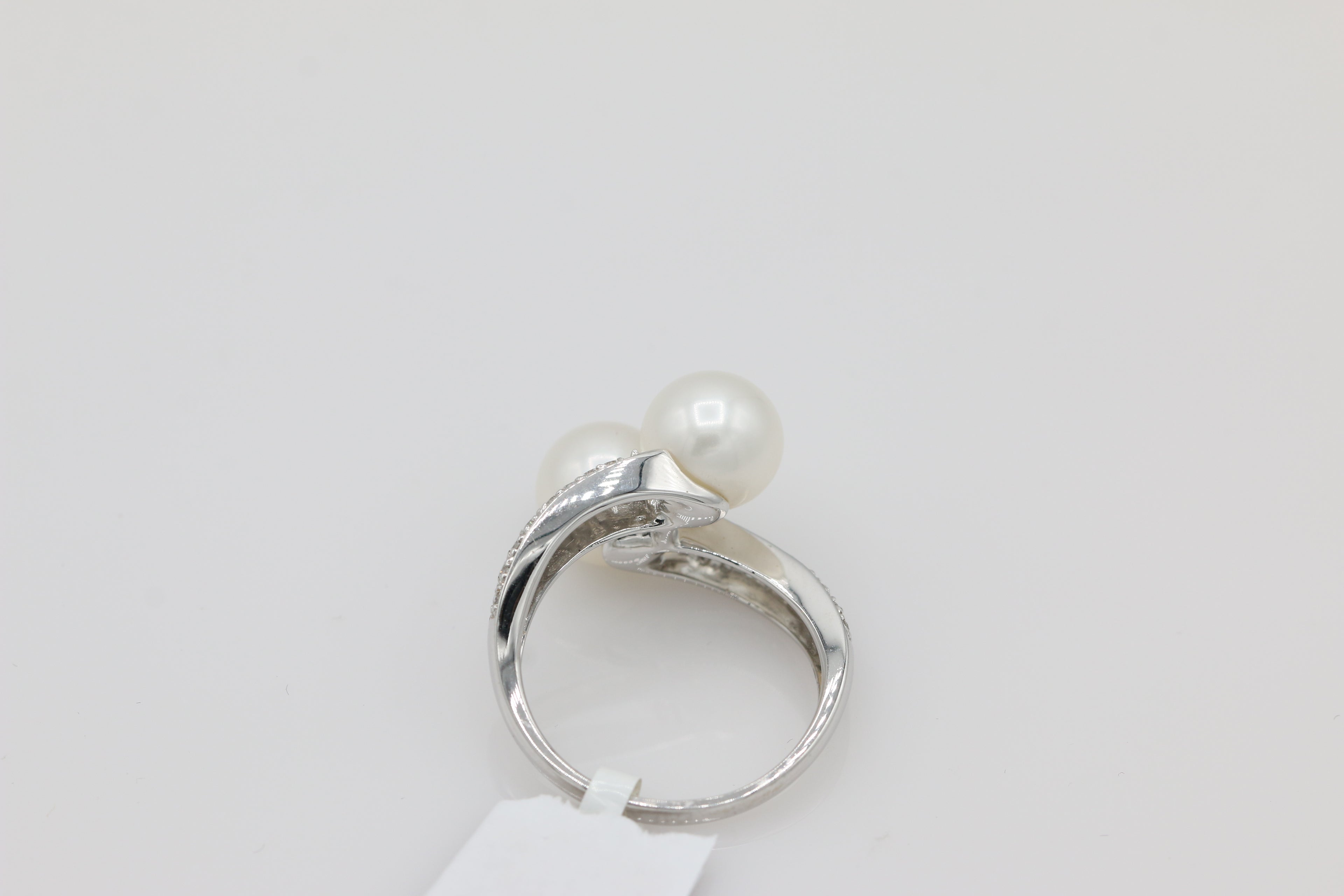 Pearl and Diamond Bypass Ring in 14KT White Gold