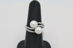 Pearl and Diamond Bypass Ring in 14KT White Gold
