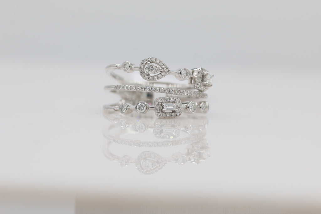 Diamond Multi Band Ring in 14KT White Gold ( 0.41ct dtw )