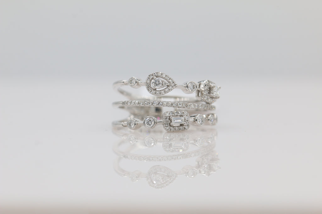 Diamond Multi Band Ring in 14KT White Gold ( 0.41ct dtw )