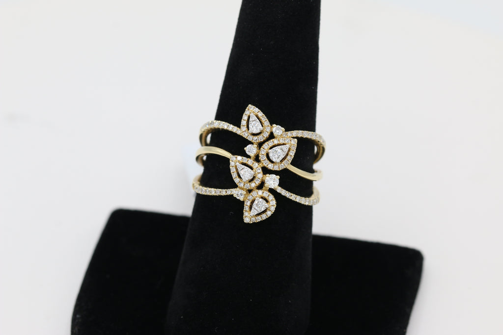 Diamond Pear Halo Triple Band Ring in 14KT Yellow Gold ( 0.50ct dtw )