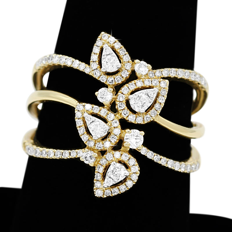 Diamond Pear Halo Triple Band Ring in 14KT Yellow Gold ( 0.50ct dtw )