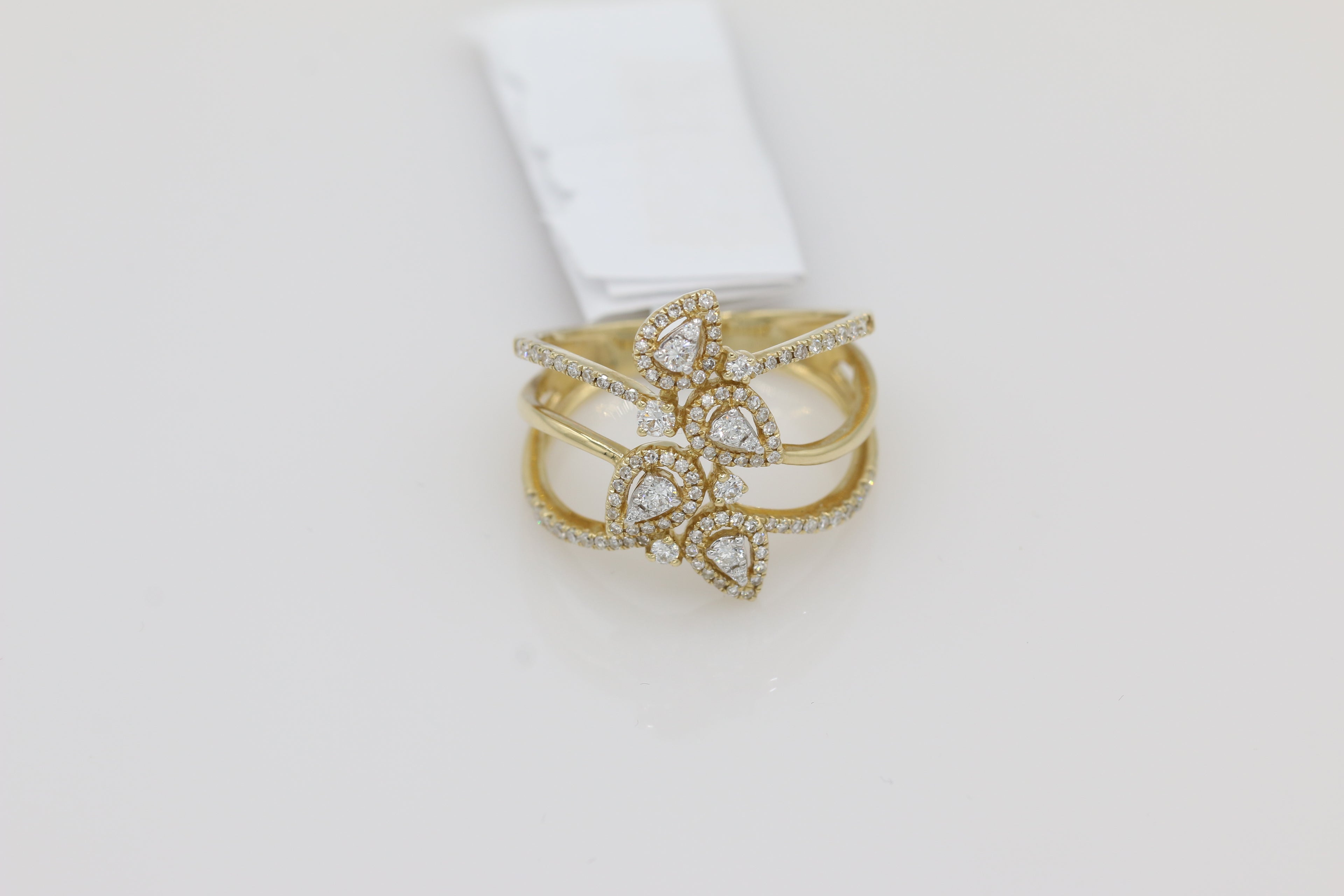Diamond Pear Halo Triple Band Ring in 14KT Yellow Gold ( 0.50ct dtw )