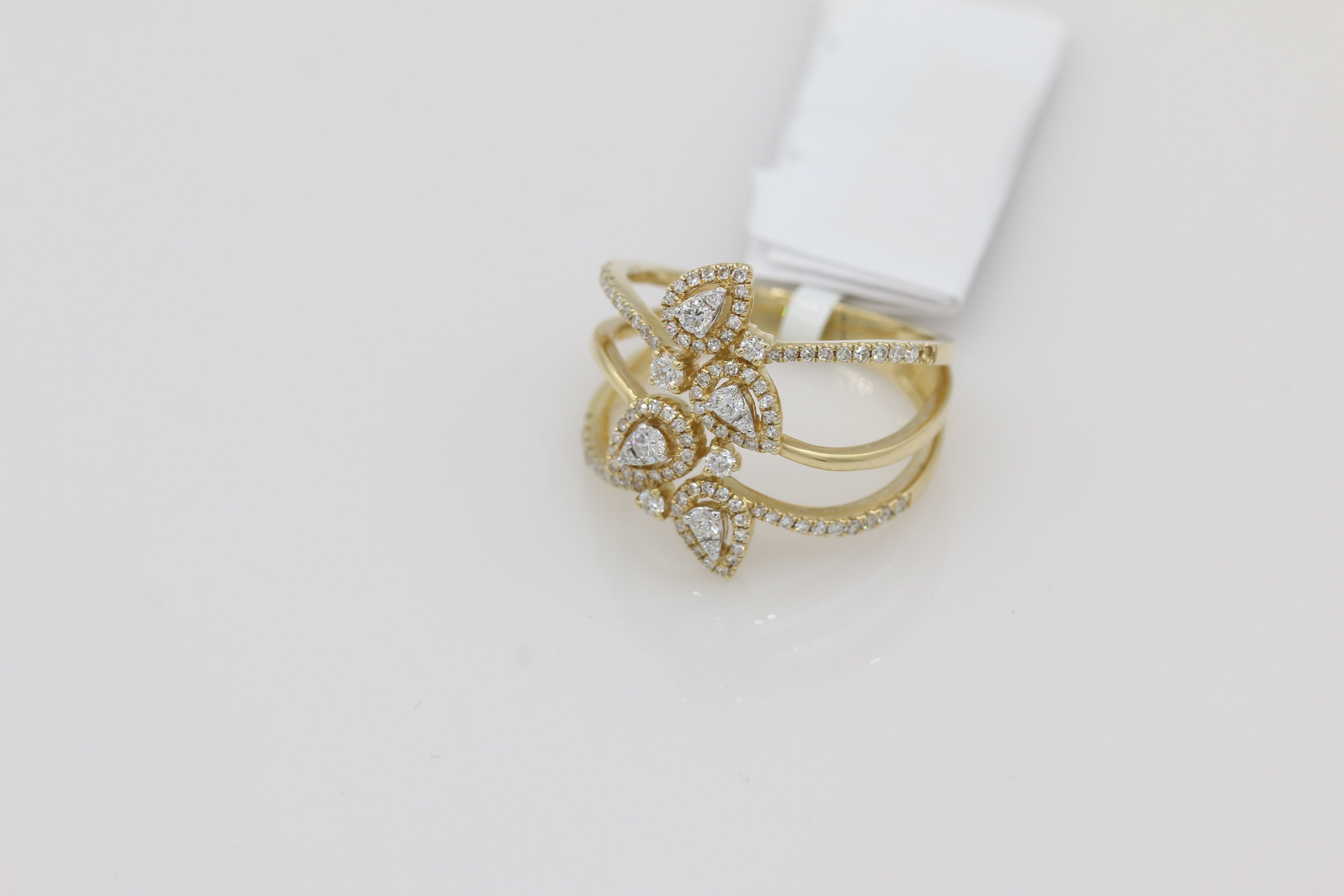 Diamond Pear Halo Triple Band Ring in 14KT Yellow Gold ( 0.50ct dtw )