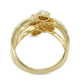 Diamond Pear Halo Triple Band Ring in 14KT Yellow Gold ( 0.50ct dtw )