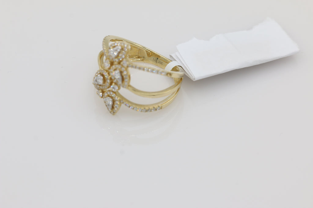 Diamond Pear Halo Triple Band Ring in 14KT Yellow Gold ( 0.50ct dtw )