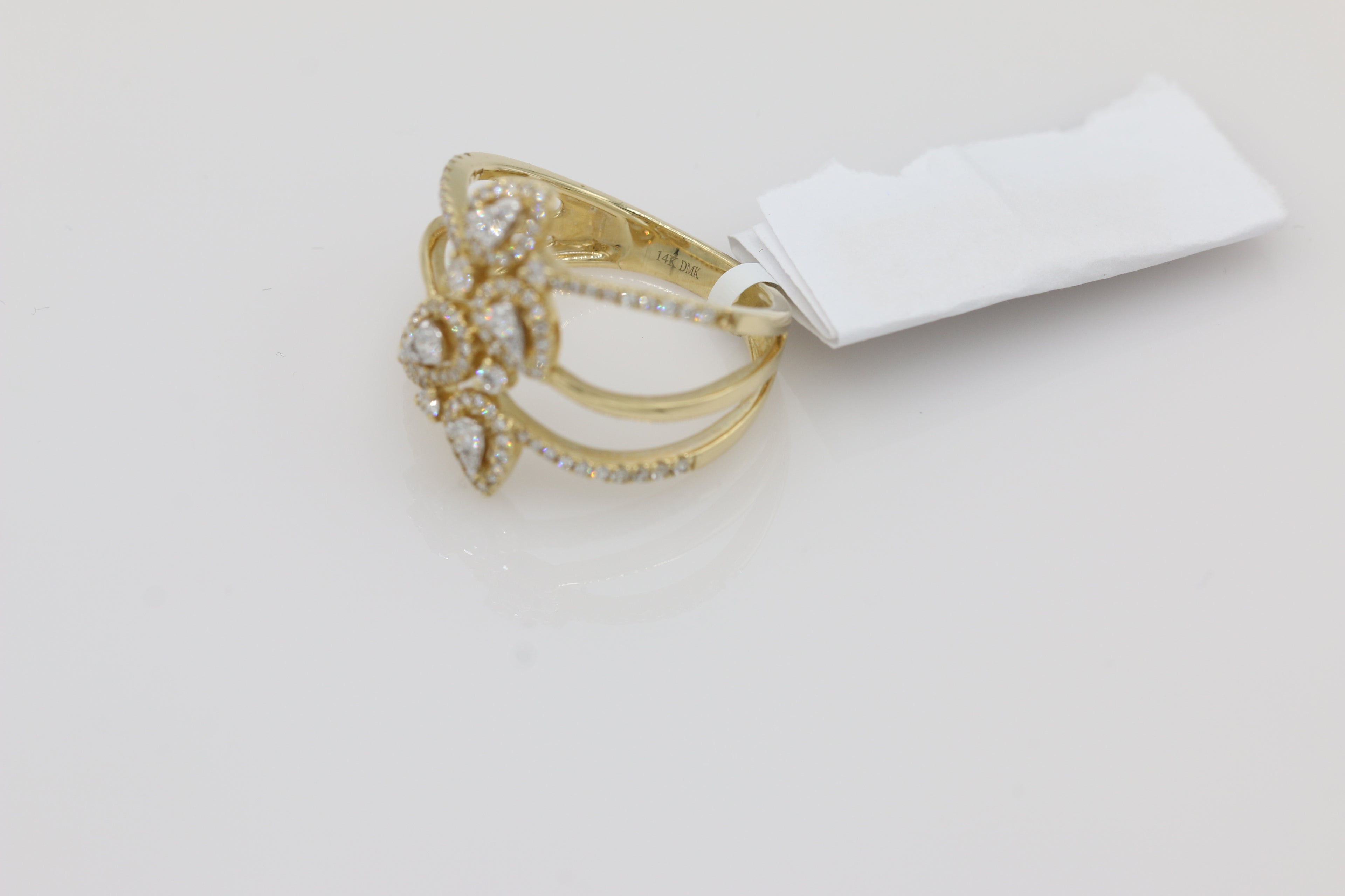 Diamond Pear Halo Triple Band Ring in 14KT Yellow Gold ( 0.50ct dtw )