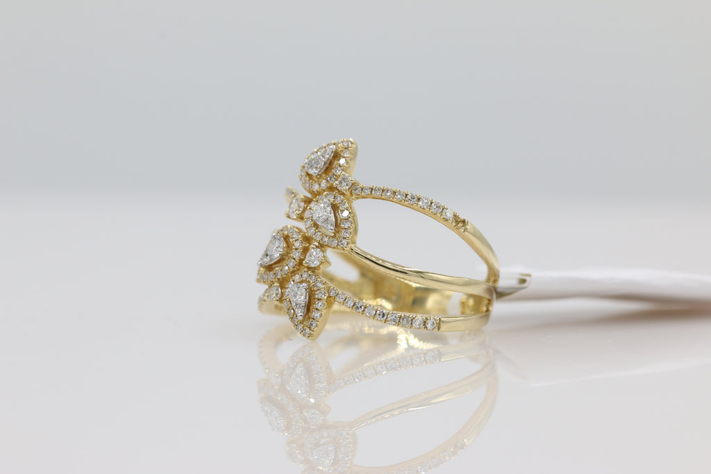 Diamond Pear Halo Triple Band Ring in 14KT Yellow Gold ( 0.50ct dtw )