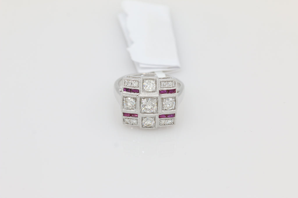 Diamond and Ruby Ring in 14KT White Gold ( 1.05ct dtw )