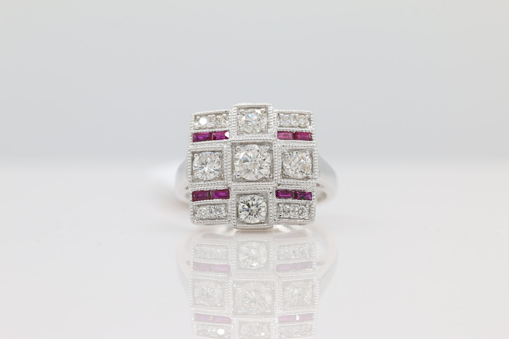 Diamond and Ruby Ring in 14KT White Gold ( 1.05ct dtw )