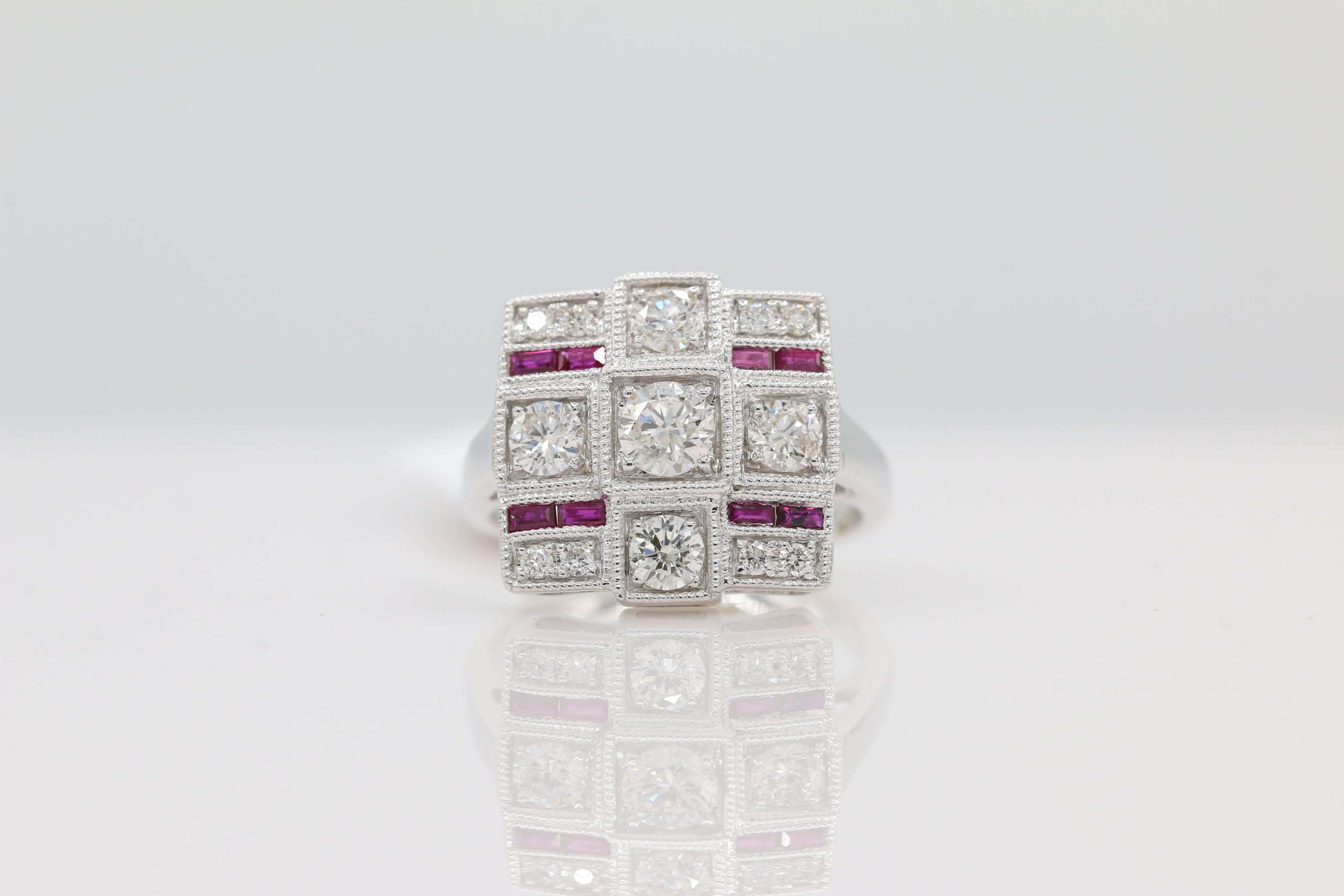 Diamond and Ruby Ring in 14KT White Gold ( 1.05ct dtw )