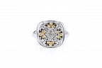 Italian Sterling Silver Ring with 0.2ct diamonds and 14K solid yellow gold accents