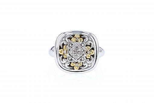 Italian Sterling Silver Ring with 0.2ct diamonds and 14K solid yellow gold accents