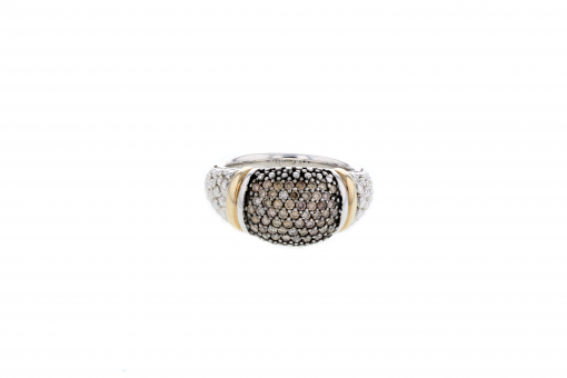 Italian Sterling Silver Ring with 0.75ct brown diamonds and 14K solid yellow gold accents