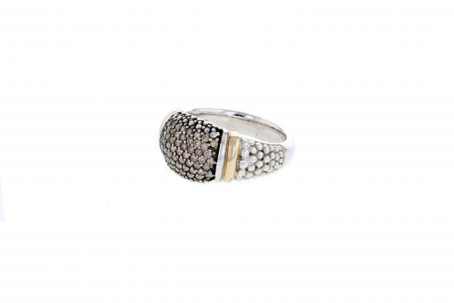 Italian Sterling Silver Ring with 0.75ct white diamonds and 14K solid yellow gold accents