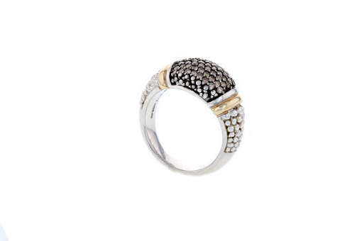 Italian Sterling Silver Ring with 0.75ct white diamonds and 14K solid yellow gold accents