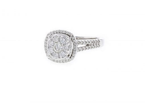 Solid 14K white gold cluster engagement ring with 0.70ct diamonds