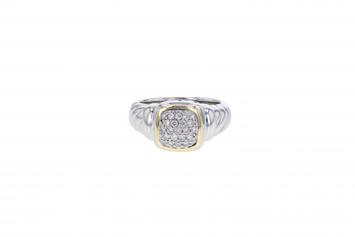 Italian Sterling Silver ring with 0.30ct diamonds and 14K solid yellow gold accent