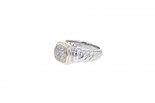 Italian Sterling Silver ring with 0.30ct diamonds and 14K solid yellow gold accent