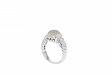 Italian Sterling Silver ring with 0.30ct diamonds and 14K solid yellow gold accent