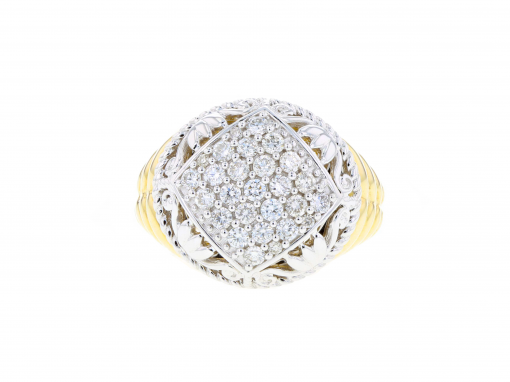 Solid 14K yellow gold ring with 0.75ct diamonds and 14K white gold accents