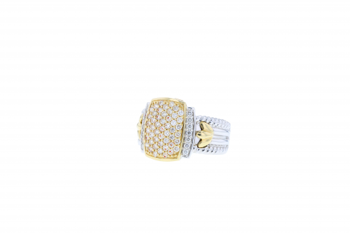 Solid 14K white gold ring with 0.75ct diamonds and 14K yellow gold accents