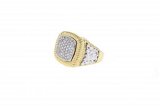 Solid 14K white gold ring with 0.60ct diamonds and 14K yellow gold accents