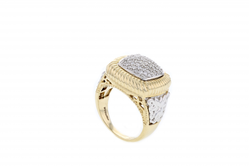 Solid 14K white gold ring with 0.60ct diamonds and 14K yellow gold accents