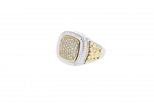 Solid 14K yellow gold ring with 0.60ct diamonds and 14K white gold accents