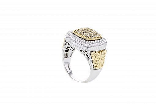 Solid 14K yellow gold ring with 0.60ct diamonds and 14K white gold accents