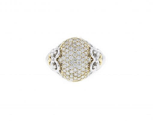 Solid 14K yellow gold cluster ring with 1.16ct diamonds and 14K white gold accents