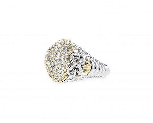 Solid 14K yellow gold cluster ring with 1.16ct diamonds and 14K white gold accents