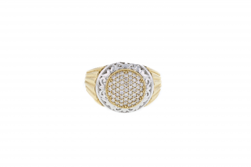Solid 14K white gold cluster ring with 0.60ct diamonds and 14K yellow gold accents