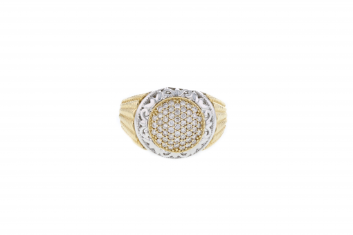 Solid 14K yellow gold cluster ring with 1.0ct diamonds and 14K white gold accents