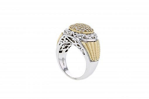 Solid 14K white gold cluster ring with 0.60ct diamonds and 14K yellow gold accents