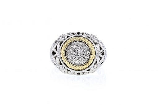 Italian sterling silver ring with 0.22ct H color VS diamonds and solid 14K yellow gold accents
