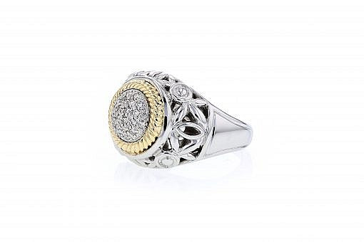 Italian sterling silver ring with 0.22ct H color VS diamonds and solid 14K yellow gold accents