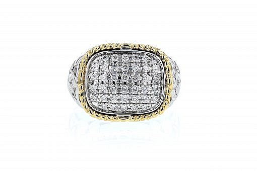 Italian sterling silver ring with 1.00ct diamonds and 14K solid yellow gold accent