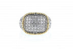 Italian sterling silver ring with 1.00ct diamonds and 14K solid yellow gold accent