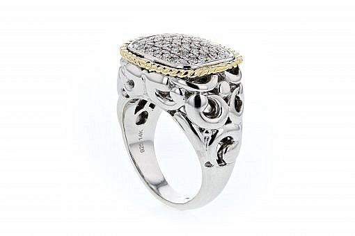 Italian sterling silver ring with 1.00ct diamonds and 14K solid yellow gold accent