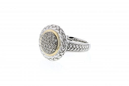 Italian sterling silver ring with 0.40ct diamonds and 14K solid yellow gold accent