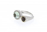 Italian Sterling Silver ring with  a green onyx and 0.33ct. brown and white diamonds surrounded by solid 14K yellow gold accent