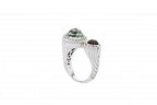 Italian Sterling Silver ring with  a green onyx and 0.33ct. brown and white diamonds surrounded by solid 14K yellow gold accent