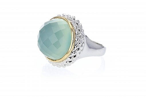 Italian Sterling Silver ring with 14K solid yellow gold accent and green onyx center stone