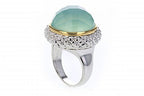 Italian Sterling Silver ring with 14K solid yellow gold accent and green onyx center stone