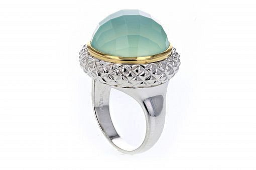 Italian Sterling Silver ring with 14K solid yellow gold accent and green onyx center stone