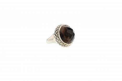 Italian Sterling Silver ring with 14K solid yellow gold accent and a smoky quartz center stone